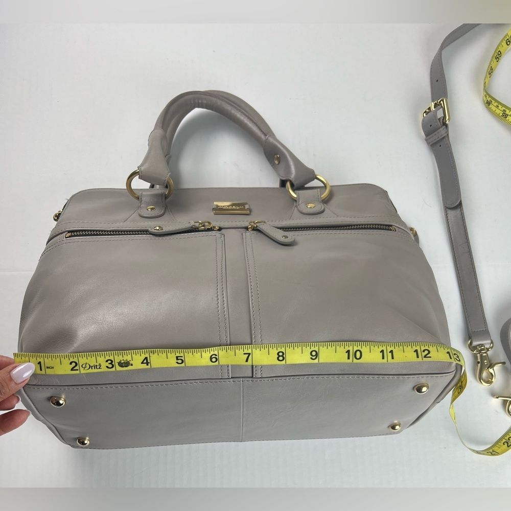 Modalu London Leather Satchel Taupe/Grey Gold Hardware Double Zip Bag - Picture 12 of 16